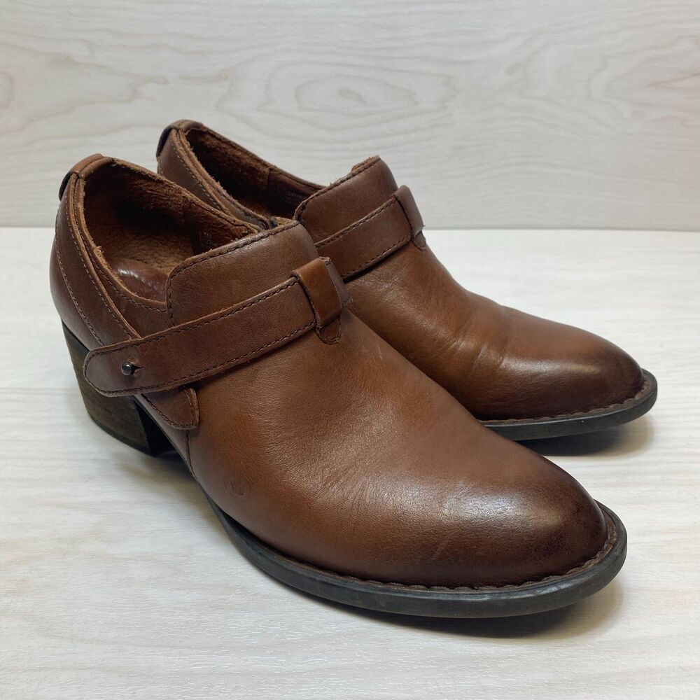 Born Timmons‎ Ankle Boots Women’s Size 8.5M Brown Leather Block Heel Comfort